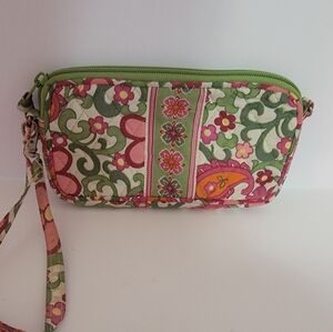 Vera Bradley Green and Pink Floral Wristlet